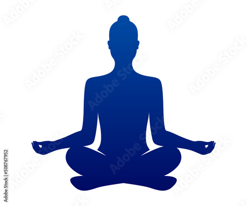 Yoga woman in a lotus pose. Relaxing, meditating female silhouette in a zen condition vector mark.