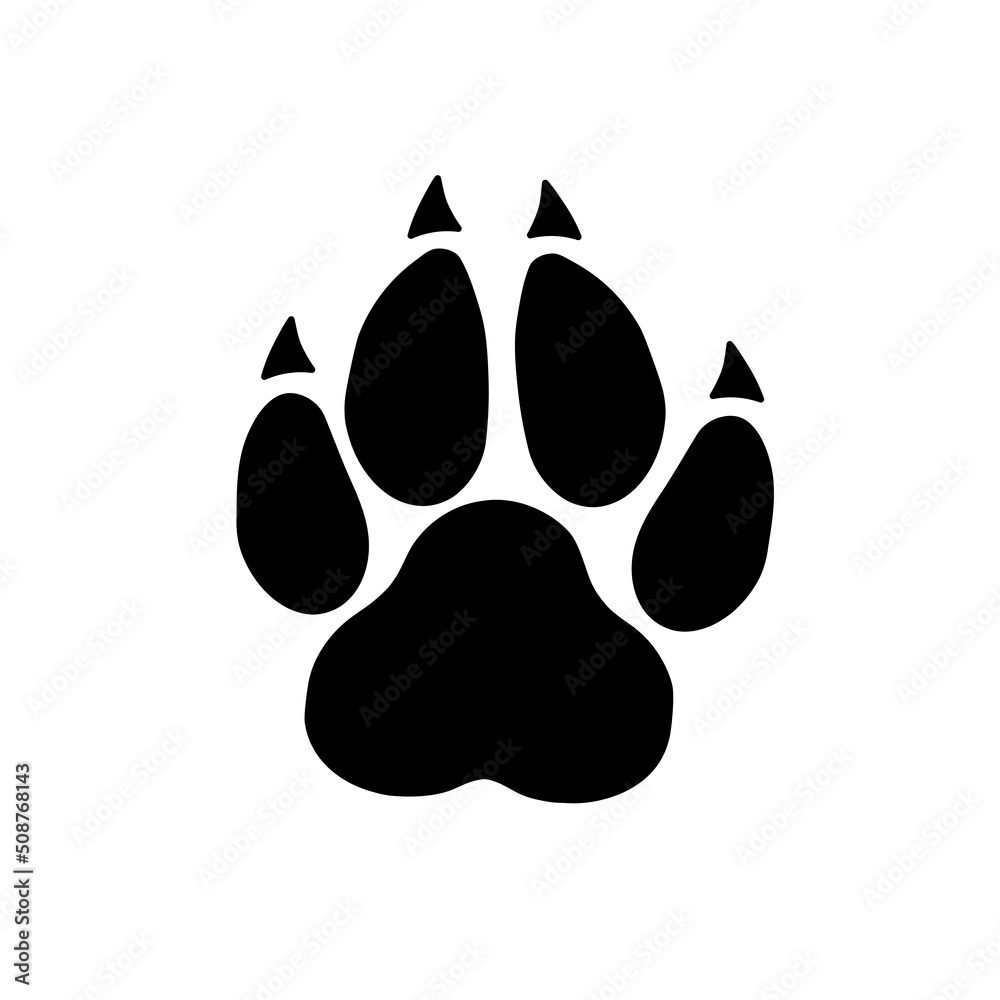 Wolf footprint in black silhouette on white background
Wolf footprint in black silhouette on white background