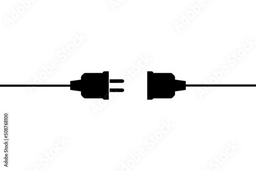 Electric wire Plug and Socket unplugged icon on white background.
