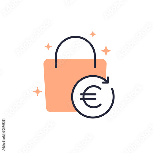 cashback icon with a bag and euro, vector