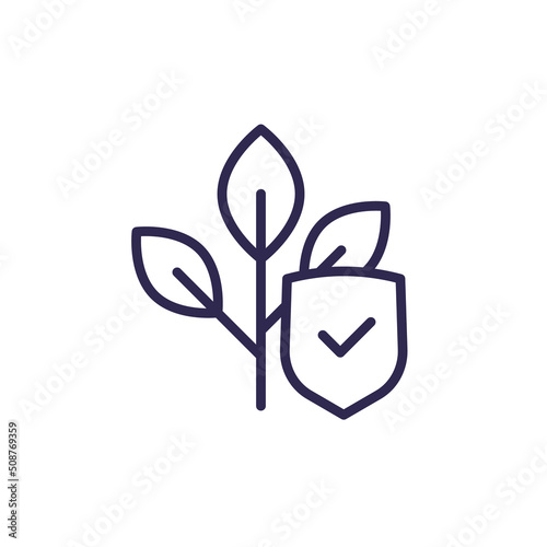 Photo crop protection line icon with a plant and shield