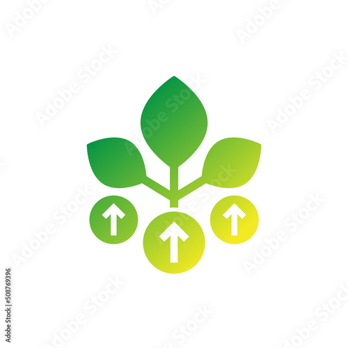 increase plant growth icon with arrows, vector