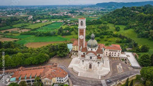 Aerial View of the Church of St. Mary of Mount Berico in Vicenza, Veneto, Italy, Europe, World Heritage Site