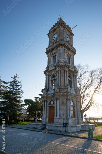 ISTANBUL, TURKEY - January 2022: Clock Tower in the Dolmabahce Palace photo
