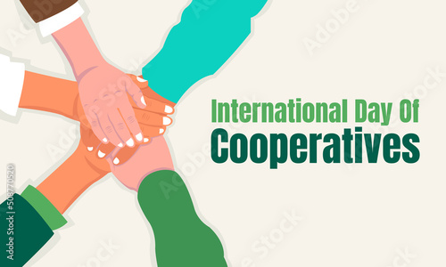 illustration vector graphic of people piling hands on each other, perfect for international day of cooperatives, celebrate, greeting card, etc.