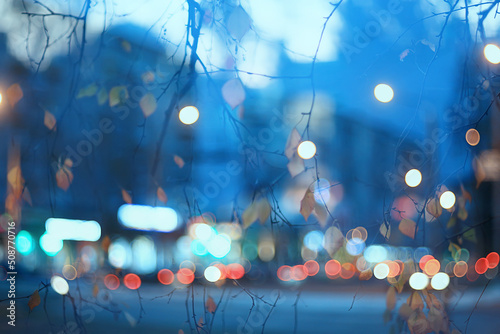 evening lights blurred background bokeh autumn, abstract city background, autumn