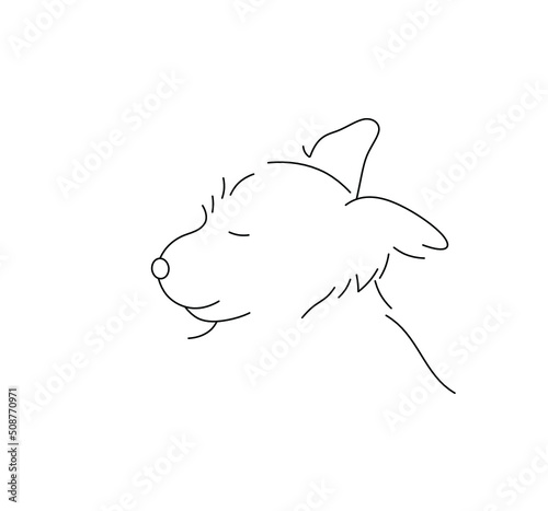 Vector isolated shaggy dog head in profile colorless black and white contour line doodle drawing