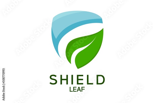 illustration of shield and leaf. nature logo vector.