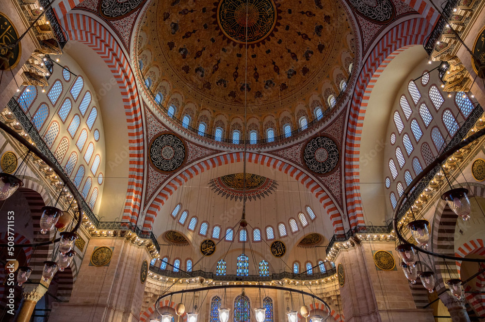 ISTANBUL, TURKEY - January 2022: Suleymaniye Mosque interior
