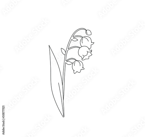 Vector isolated cute simple contour doodle lily valley hand drawing floral herbal sketch. Colorless black line simple outline snowdrop drawing herbal flower decorative element.