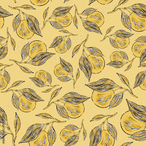 Creative seamless pattern with oranges. Oil paint effect. Bright summer print...