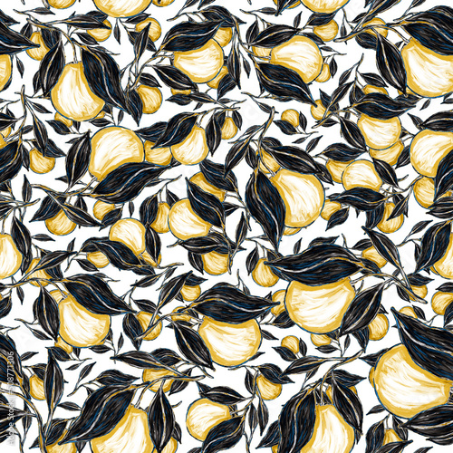 Creative seamless pattern with oranges. Oil paint effect. Bright summer print...
