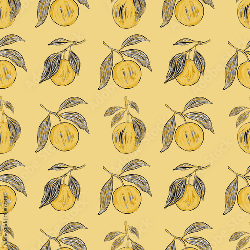 Creative seamless pattern with oranges. Oil paint effect. Bright summer print...