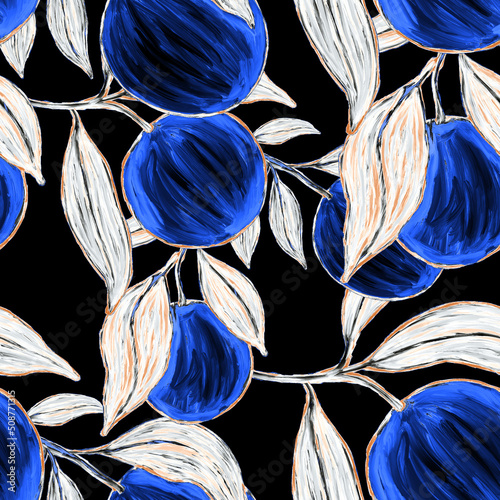Creative seamless pattern with oranges. Oil paint effect. Bright summer print...