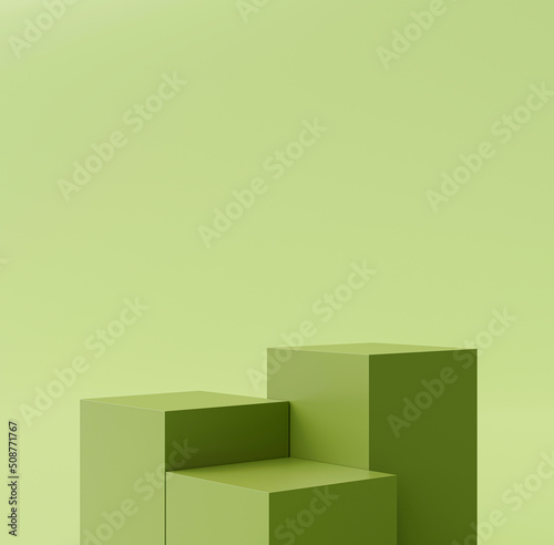 Fototapeta Naklejka Na Ścianę i Meble -  Green pedestal podium for product display stand empty space stage studio background 3d rendering