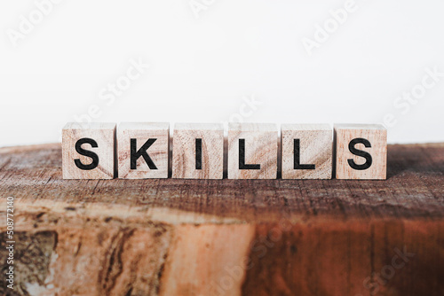 Skills Word Written In Wooden Cube