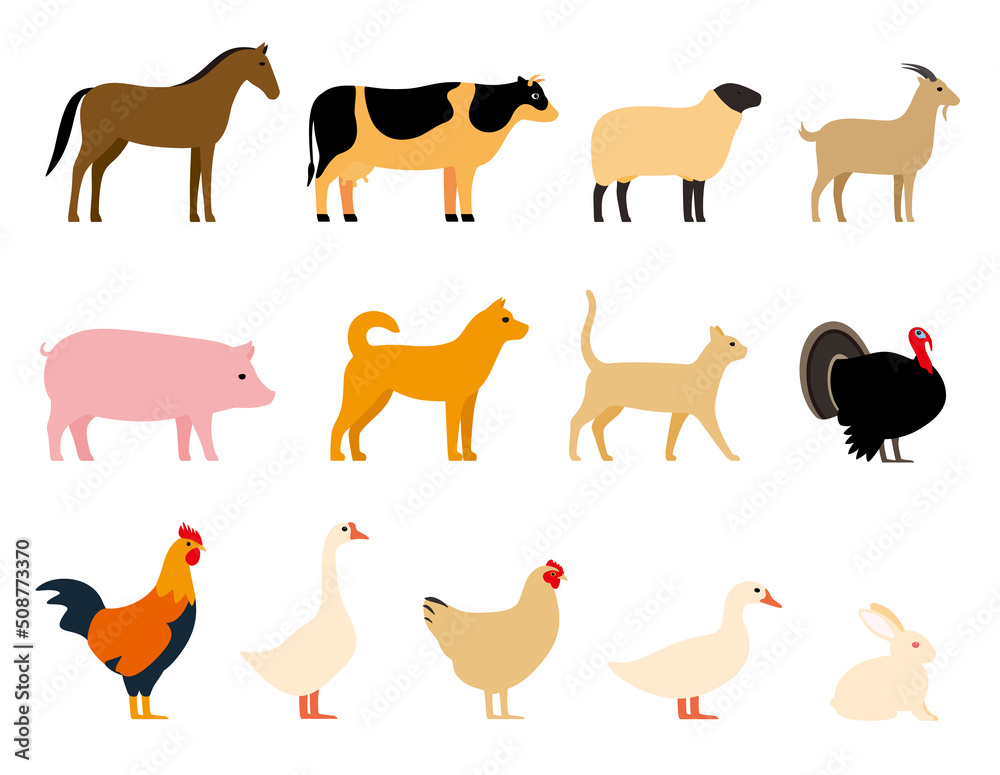 Livestock, Farm animals black icons set, vector illustration
