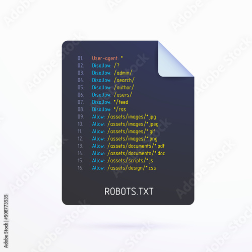 Robots.txt vector icon. Valid for http, https, and FTP protocols. The robots txt file gives recommendations to search robots - which pages, files should be crawled. Vector illustration in flat design