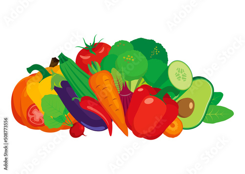 Pile of fresh raw vegetables icon vector. Different types of vegetables icon still life isolated on a white background. Healthy lifestyle design element