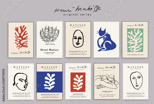 Matisse Abstract Art Set, Aesthetic Modern Art, Boho Decor, Minimalist Art, Illustration, Vector, Poster, Postcard. Collection for decoration. Vector all isolated. Set of abstract trendy creative art.