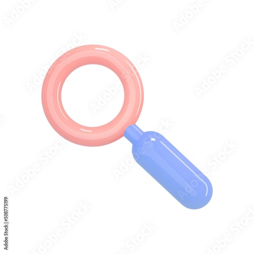 Magnifier icon isolated. 3d render magnifying glass or loupe for web design. Discovery, research, search, analysis concept. Cartoon vector illustration