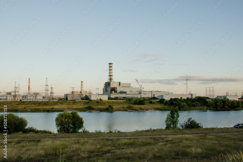 Npp in Kurchatov at sunset. Nuclear power plant in the Kursk region