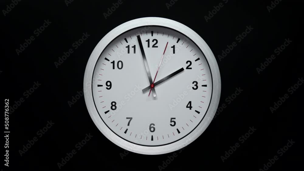Grey Wall Clock With A Black Arrows And Red Second Hand On Black Background. Wall Clock Face Of Time Of 2.00 Am Or Pm. 4k. ProRes. Timelapse. Grey Wall Clock With A Black Arrows And Red Second Hand On Black Background. Wall Clock Face Of Time Of 2.00 Am Or Pm. 4k. ProRes. Timelapse.