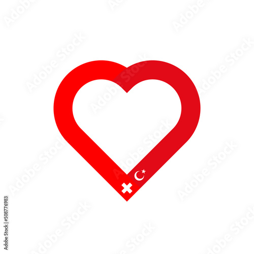 unity concept. heart ribbon icon of switzerland and turkey flags. vector illustration isolated on white background