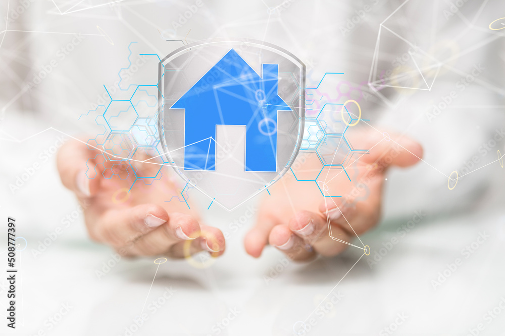 home iot - Neural network 3D illustration. Big data and cybersecurity home iot - Neural network 3D illustration. Big data and cybersecurity
