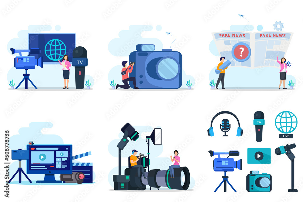 Journalist header concept. Newspaper, internet and journalism. Vector illustration in cartoon style. Journalist header concept. Newspaper, internet and journalism. Vector illustration in cartoon style.