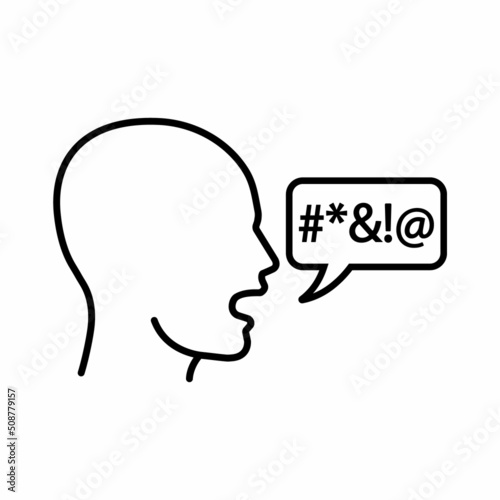 Man with swear speech bubble icon in outline style. Vector.