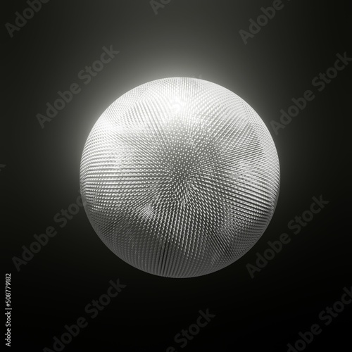 abstract background sphere disco ball white gray color of extruded triangles, black background simple design for your project. 3d render