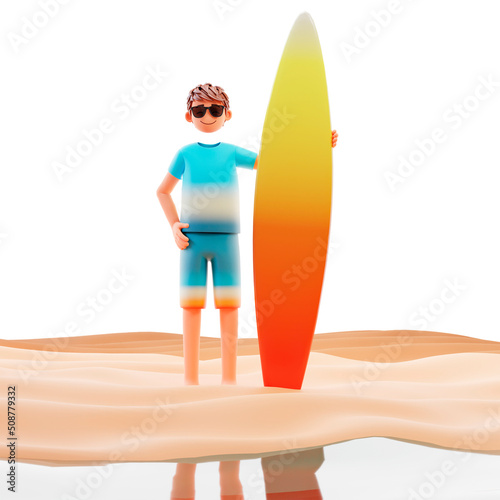 Cartoon hello summer 3d illustration