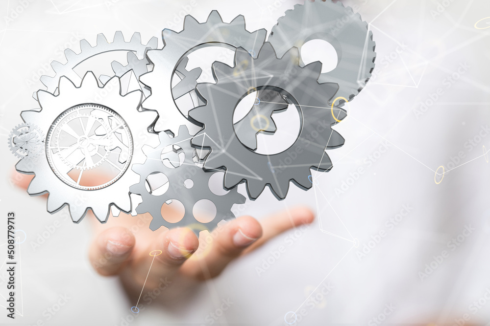 gear system data. Connecting lines and dots.Big data visualization gear system data. Connecting lines and dots.Big data visualization
