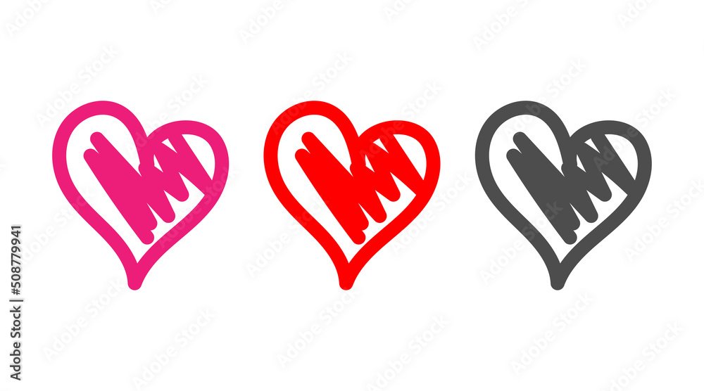 Heart hand drawn icons set. Outline shape love signs isolated on a background. Vector illustration Heart hand drawn icons set. Outline shape love signs isolated on a background. Vector illustration