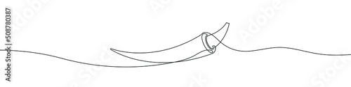 Continuous line drawing of chilli pepper icon. Chilli pepper linear icon. One line drawing background. Vector illustration. Chilli pepper continuous line icon