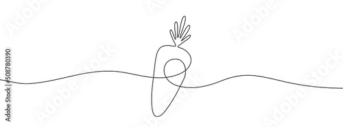 Continuous line drawing of carrot icon. Carrot linear icon. One line drawing background. Vector illustration. Carrot continuous line icon