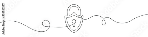 Continuous line drawing of padlock. Lock linear icon. One line drawing background. Vector illustration. Lock continuous line icon.