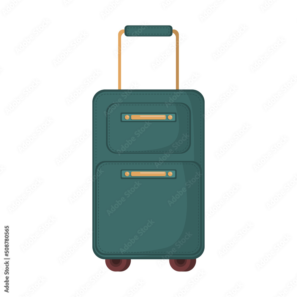 Travel green suitcase with wheels and handle in flat style. Vector image. Travel green suitcase with wheels and handle in flat style. Vector image.