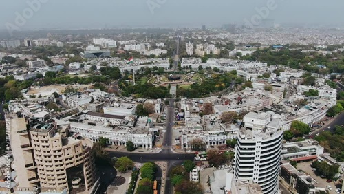 An aerial shot of the busy street at Connaught Place in New Delhi, India
 photo