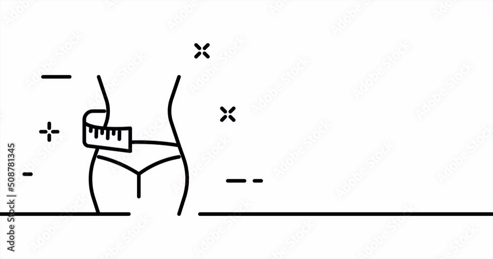 Continuous line art drawing sports. Single line drawing, solid line. One line animation of weight loss, figure and health care. Video 4K