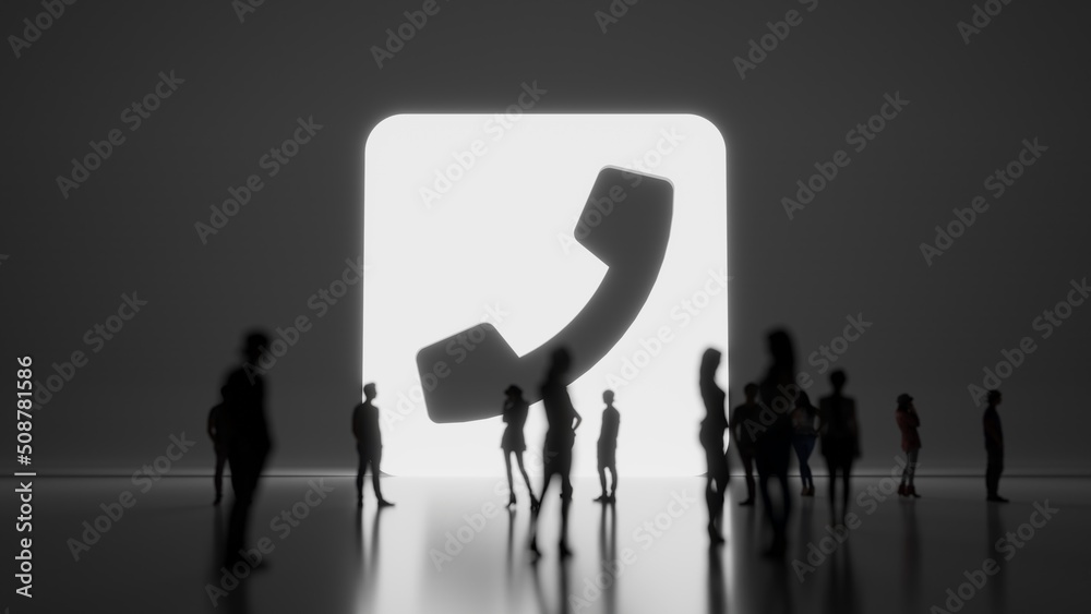 3d rendering people in front of symbol of phone square on background 3d rendering people in front of symbol of phone square on background