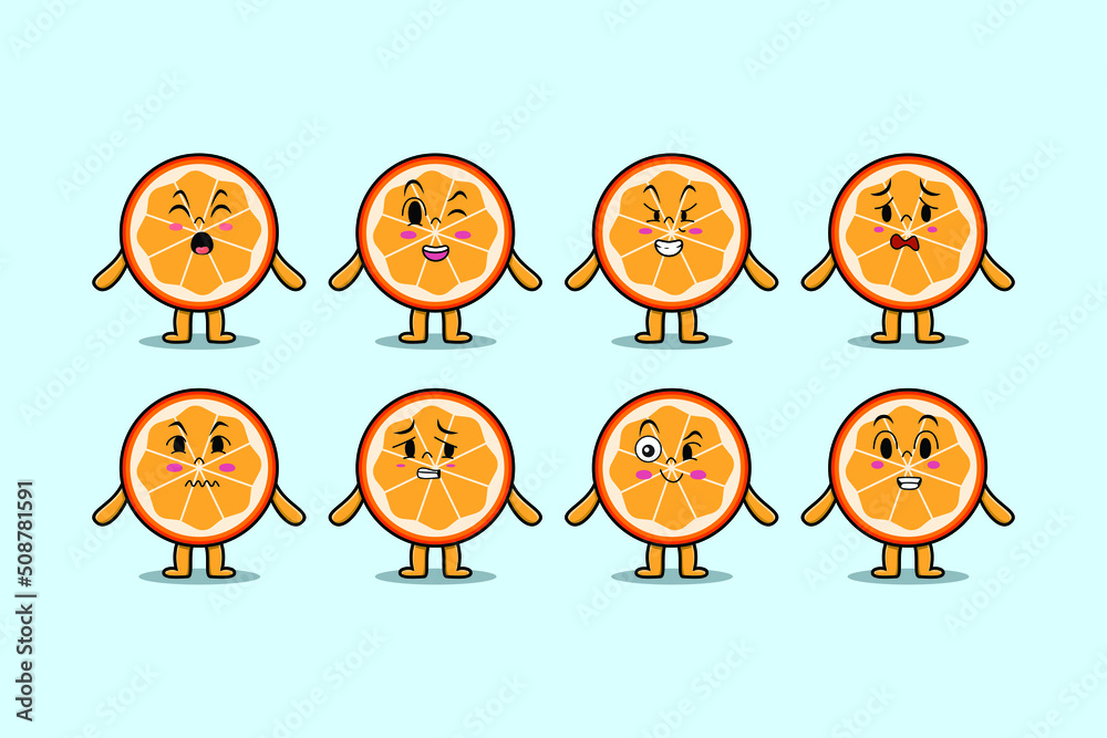 Set kawaii orange fruit cartoon character with different expressions of cartoon face vector illustrations Set kawaii orange fruit cartoon character with different expressions of cartoon face vector illustrations