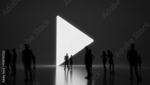 3d rendering people in front of symbol of play button on background