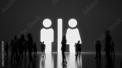 3d rendering people in front of symbol of restroom on background