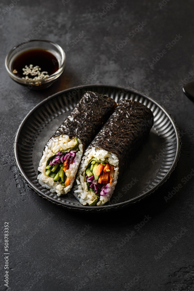 nori roll on black background nori roll on black background
