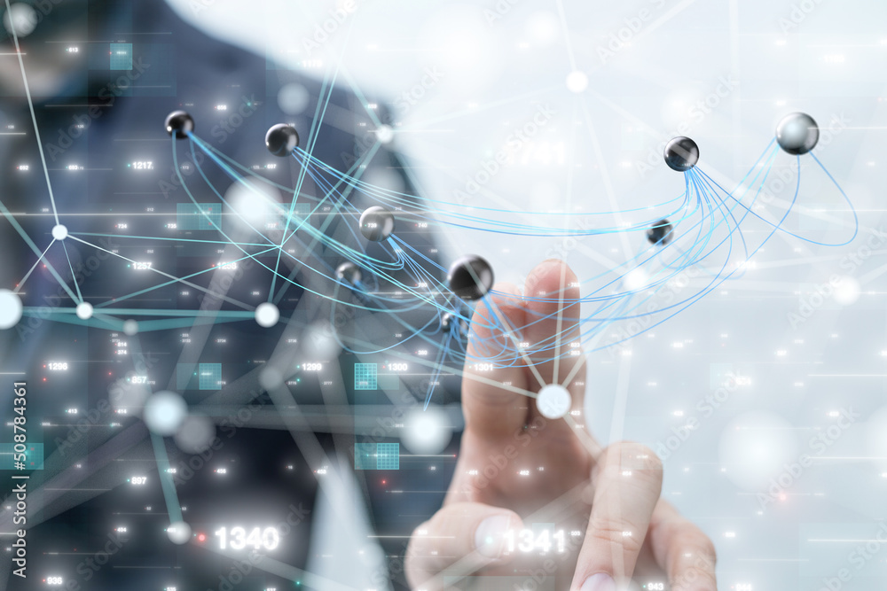 Global network. Blockchain. 3D illustration. Neural networks and artificial intelligence. Abstract Global network. Blockchain. 3D illustration. Neural networks and artificial intelligence. Abstract