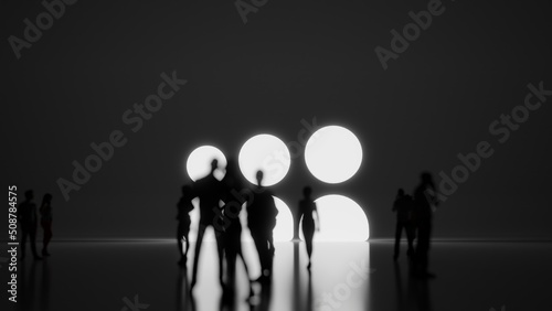 3d rendering people in front of symbol of social myspace on background