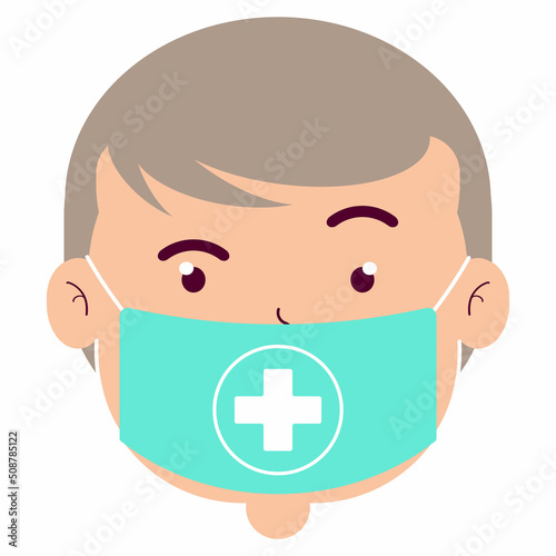 boy wear medical mask cartoon cute