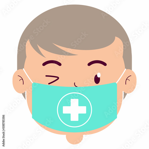 boy wear medical mask cartoon cute